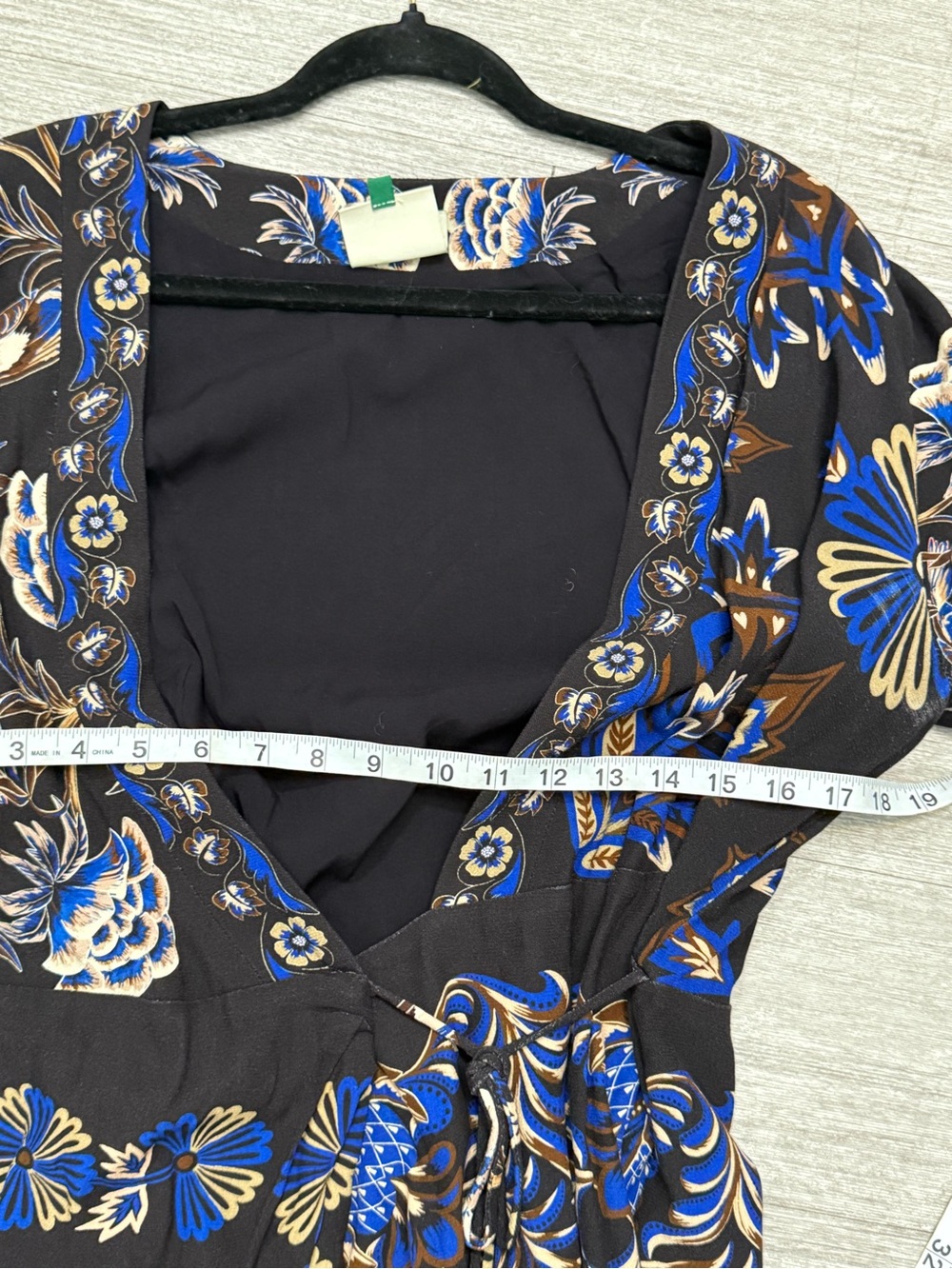 FARM Rio Arabesque Wrap Mini Dress Blue Floral Boho Tie Waist Long Sleeve Size L - Picture 5 of 8